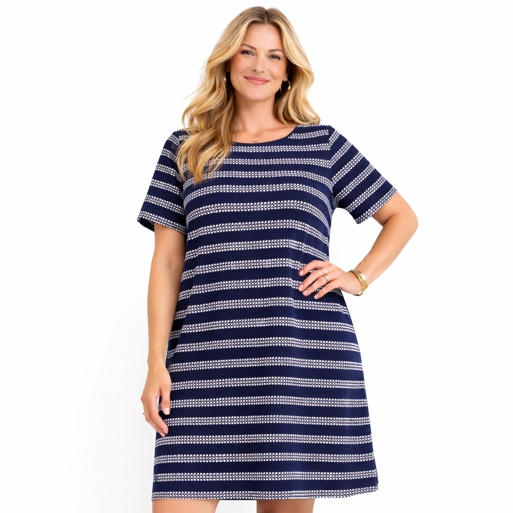 Draper James Women's Navy & White Star Striped Ponte Shift Dress Size 2X